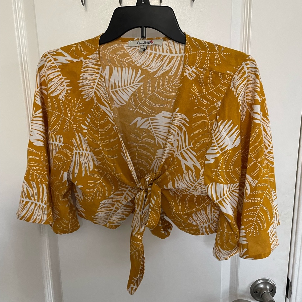 Orange Floral cross tie top